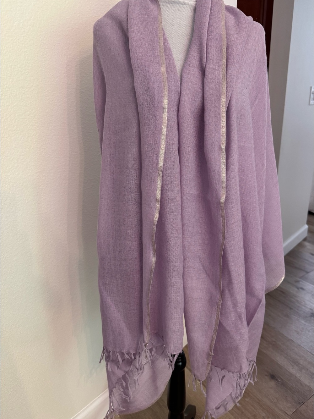 Lavender Fringe Pashmina Shawl with Metallic Trim